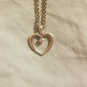 Silver heart and diamond necklace